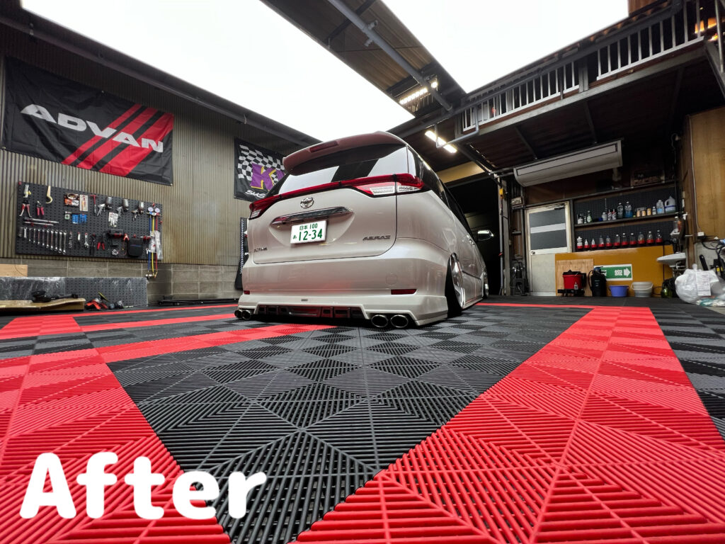 エアサスで車高を全下げしたトヨタ エスティマの着陸スタイル｜大阪・門真 LIT DETAIL