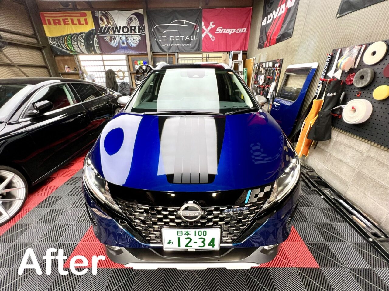 大阪・門真|カーラッピング施工専門店LIT DETAIL 日産 ノートクロス ボンネットフードデカール施工(after)|東大阪から