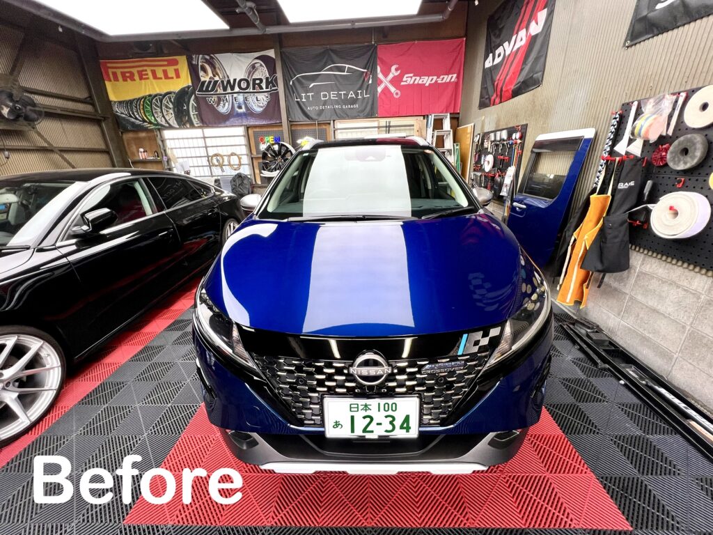 日産 ノートクロス ボンネットデカール施工の比較｜大阪・門真 LIT DETAIL